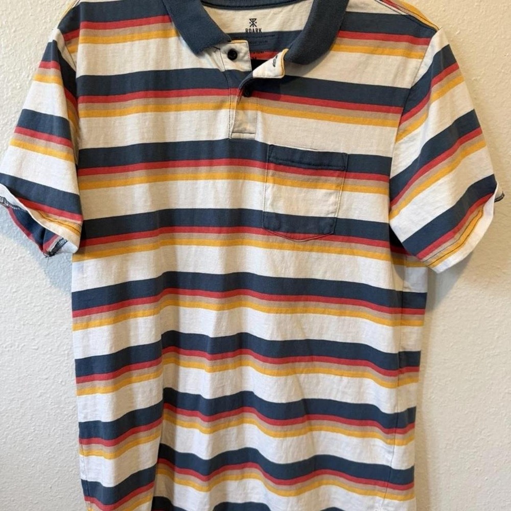 Roark Revival striped polo tee with the best washed surf/skater vibe